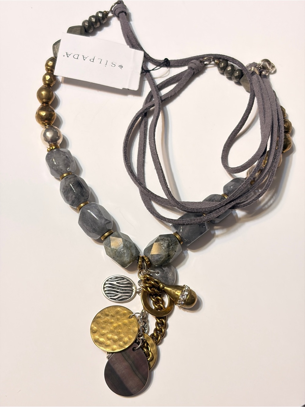 Silpada Necklace Sterling Ethereal Gemstone Brass, Pyrite Labradorite Beads NWT